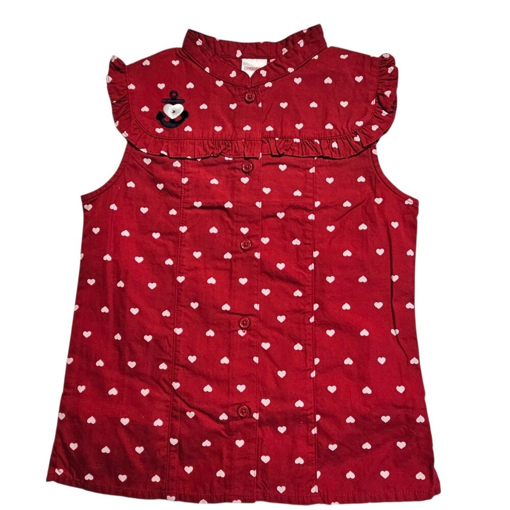 Vintage Gymboree Top Girls Size 5 Red Heart Bon Voyage Sleeveless Poplin  NWT